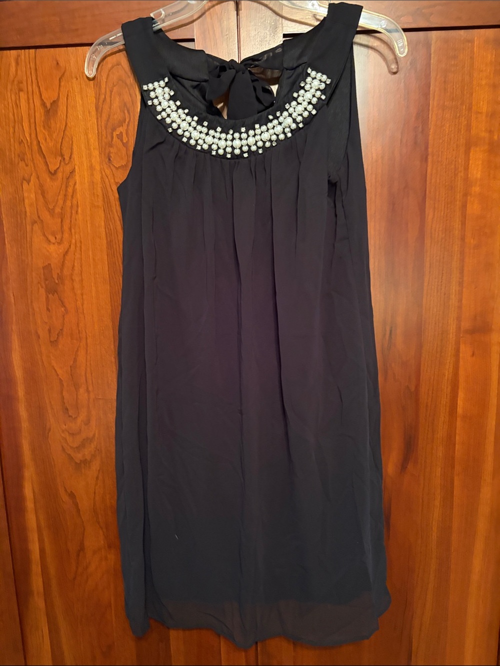 Enfocus Studio Black Sleeveless Dress with Pearl Neckline